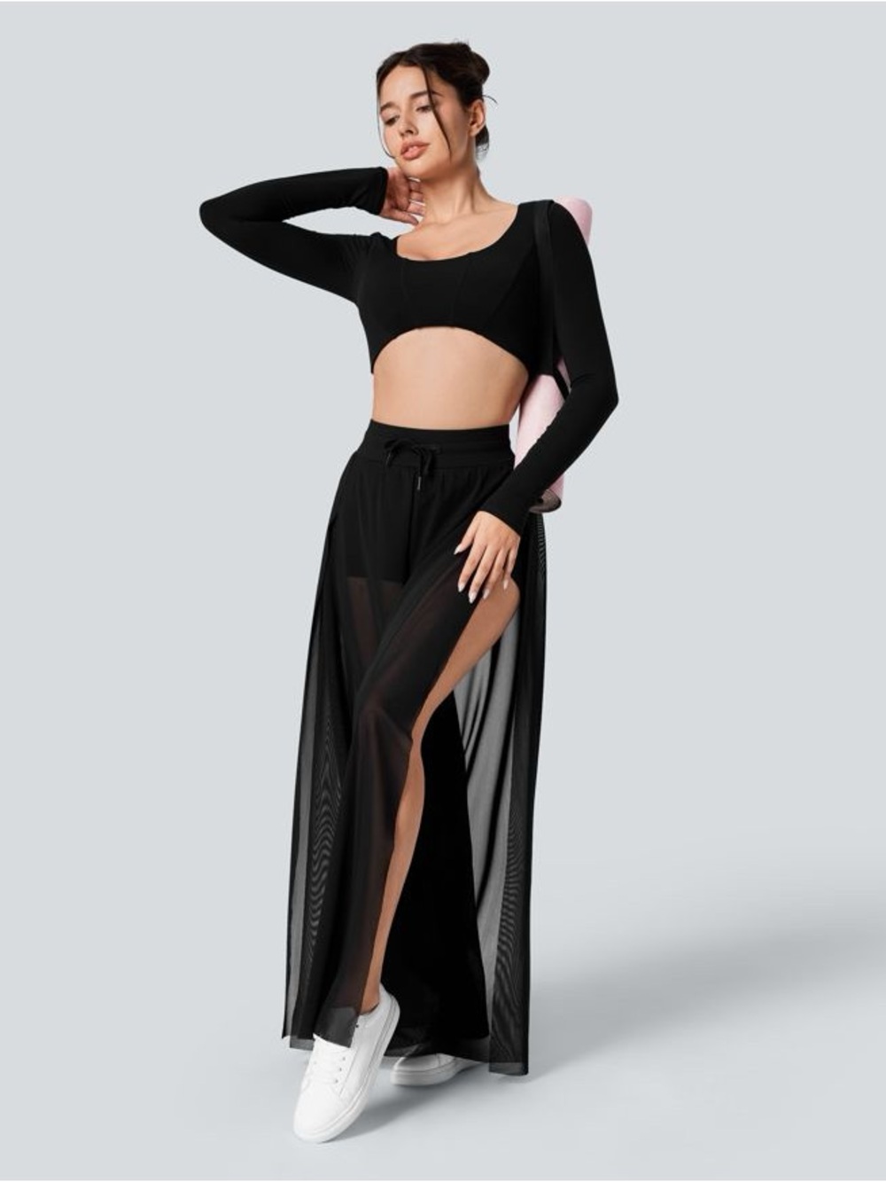 HALARA Black Sheer Maxi Skirt with High Side Slit